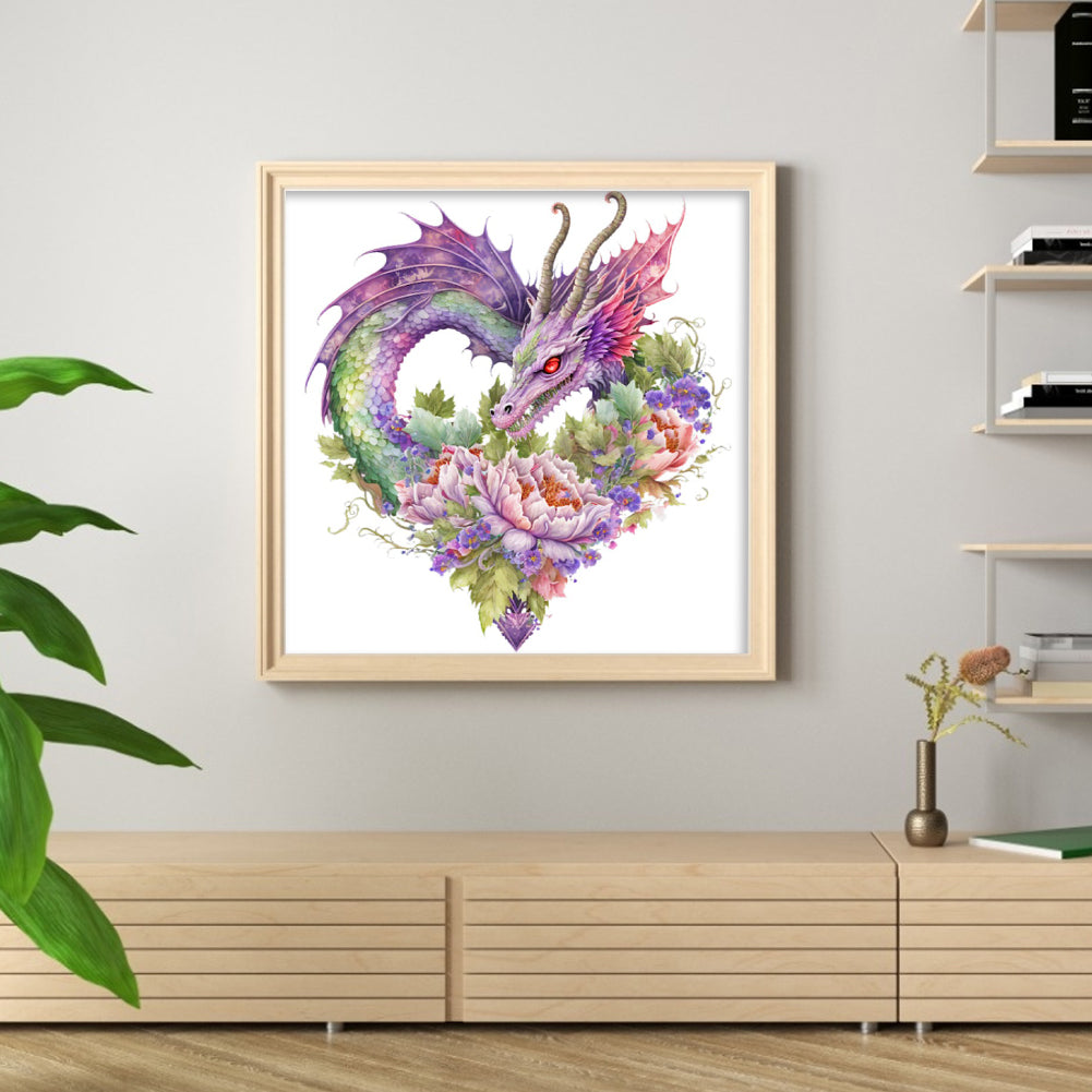 Heart Shaped Flower Pterosaur - 18CT Stamped Cross Stitch 30*30CM