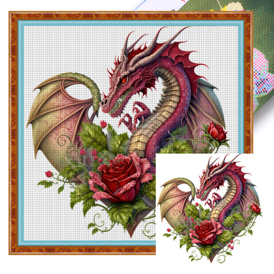 Heart Shaped Flower Pterosaur - 18CT Stamped Cross Stitch 30*30CM