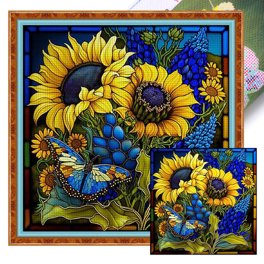 Glass Painting-Sunflower Bush - 11CT Stamped Cross Stitch 40*40CM