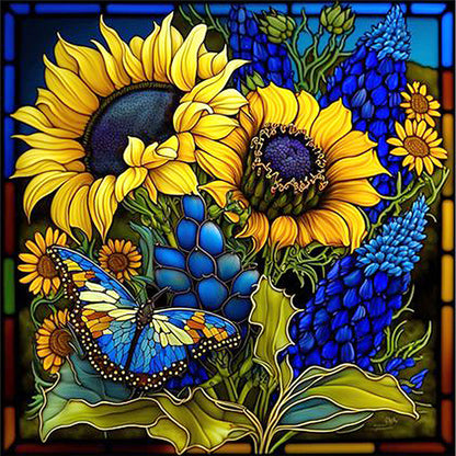 Glass Painting-Sunflower Bush - 11CT Stamped Cross Stitch 40*40CM