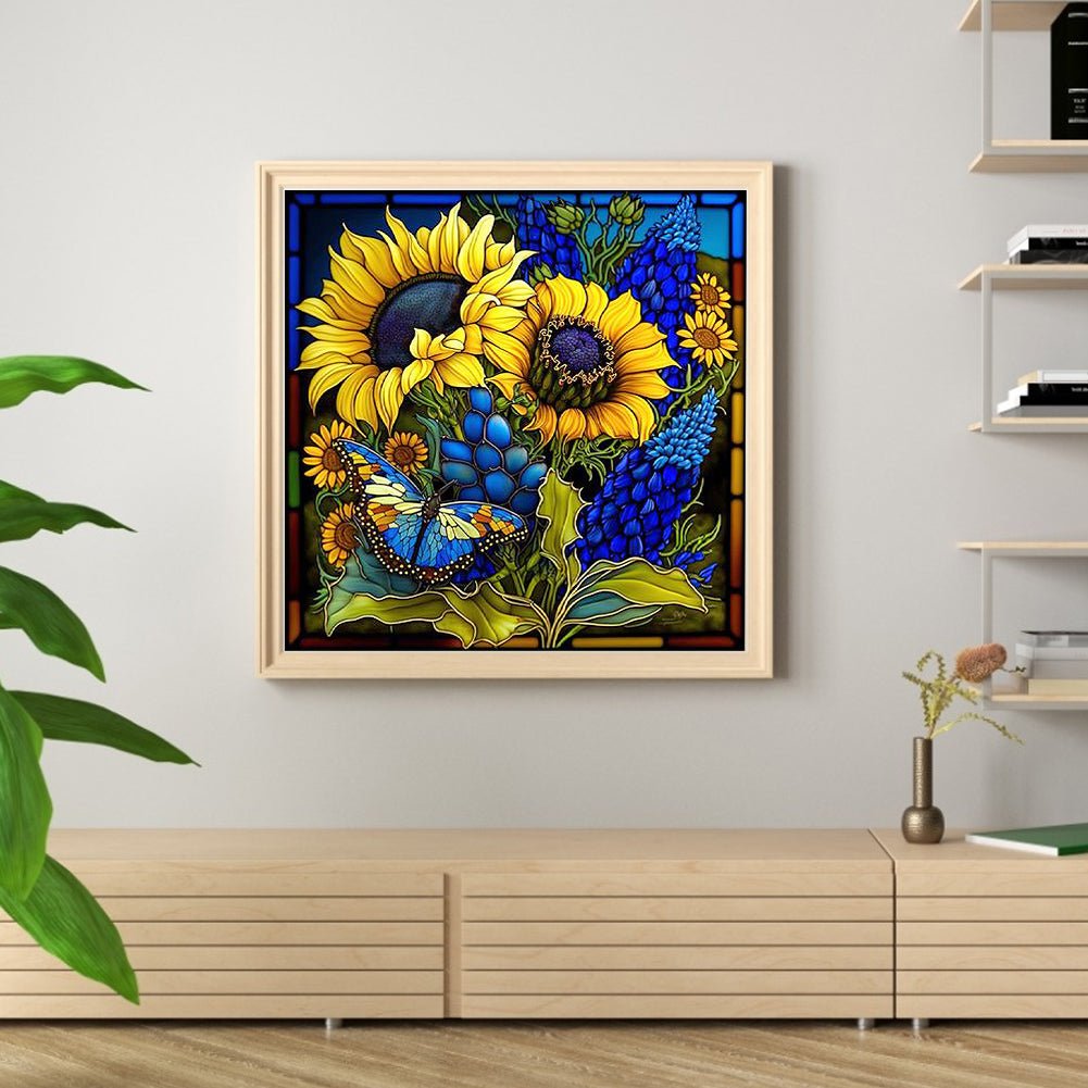 Glass Painting-Sunflower Bush - 11CT Stamped Cross Stitch 40*40CM