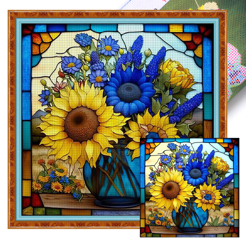 Glass Painting-Sunflower Bush - 11CT Stamped Cross Stitch 40*40CM