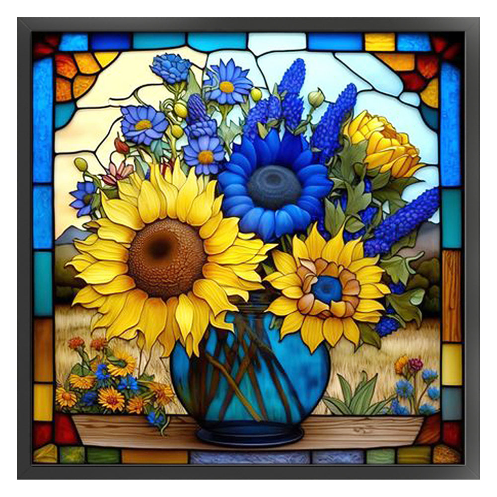 Glass Painting-Sunflower Bush - 11CT Stamped Cross Stitch 40*40CM