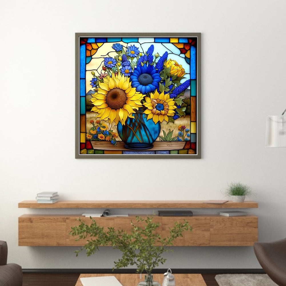 Glass Painting-Sunflower Bush - 11CT Stamped Cross Stitch 40*40CM