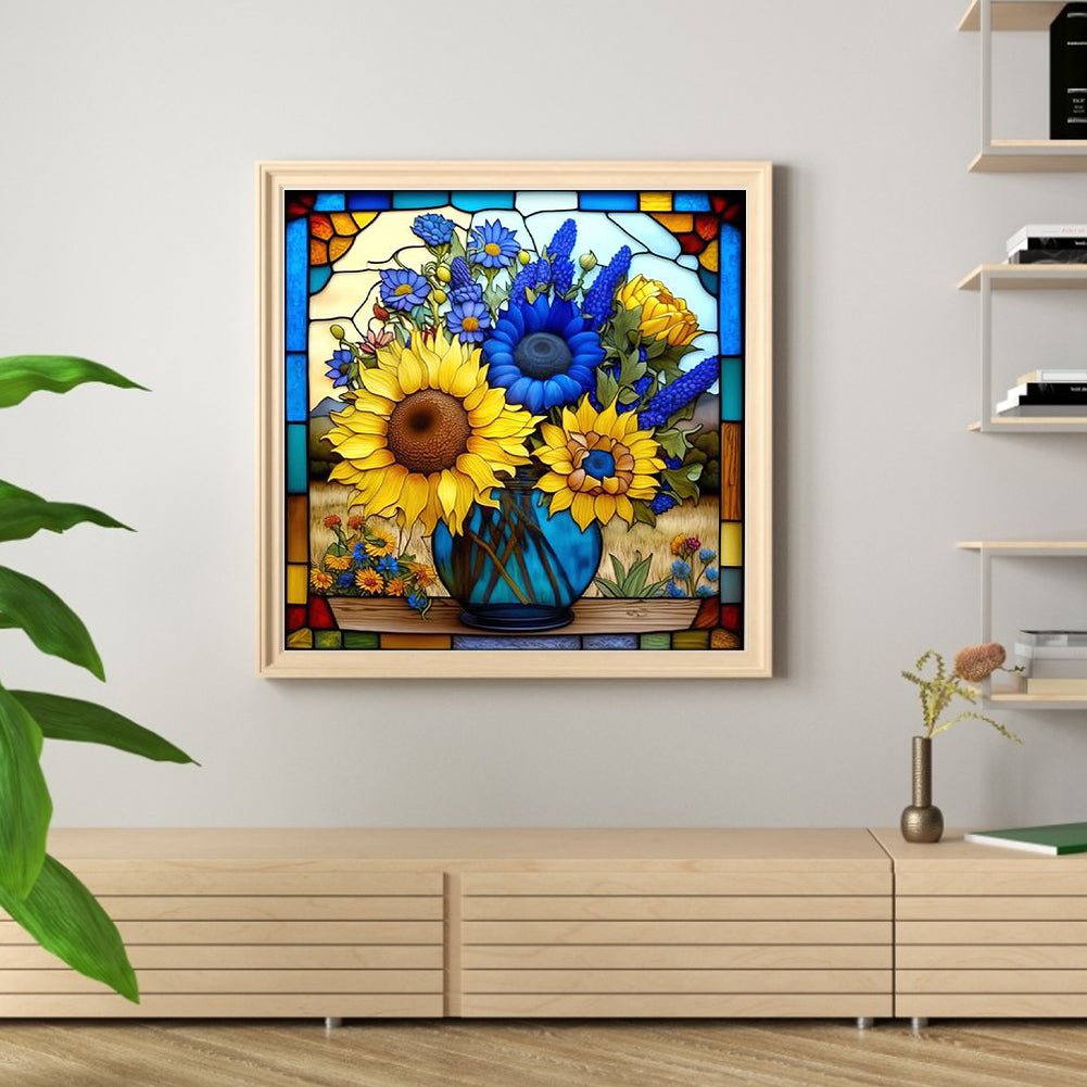 Glass Painting-Sunflower Bush - 11CT Stamped Cross Stitch 40*40CM