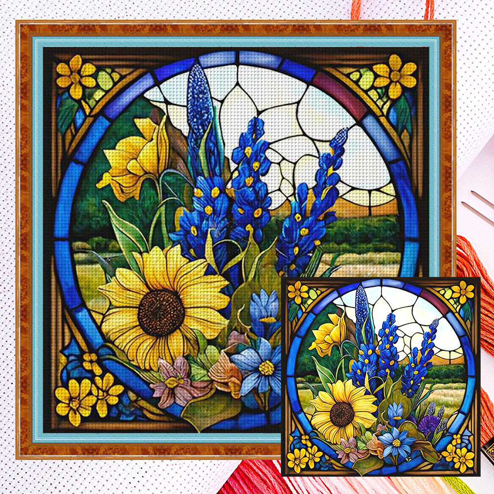 Glass Painting-Sunflower Bush - 11CT Counted Cross Stitch 40*40CM