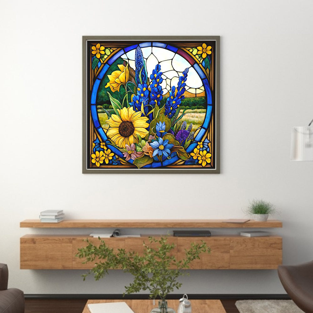 Glass Painting-Sunflower Bush - 11CT Counted Cross Stitch 40*40CM