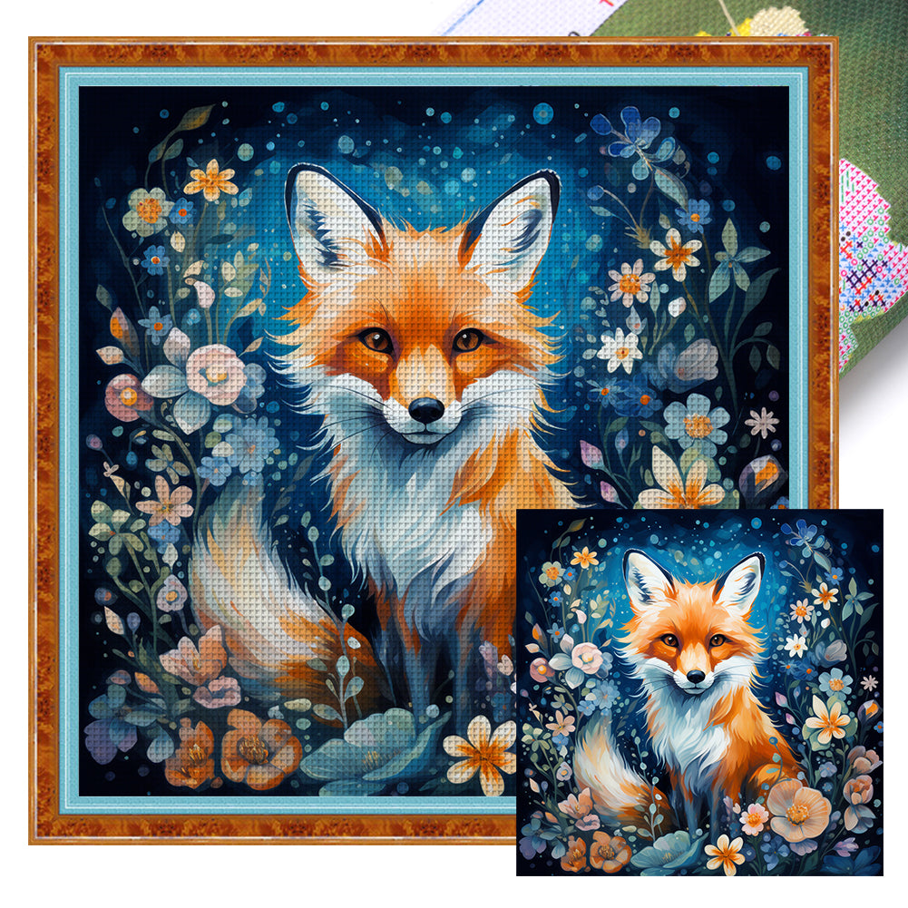 Fox And Flowers - 11CT Stamped Cross Stitch 50*50CM