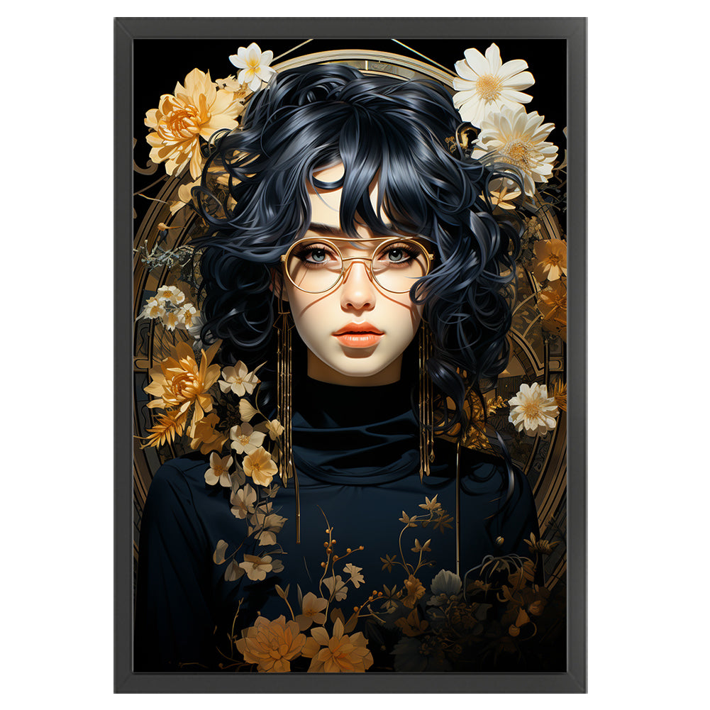 Blue-Haired Girl With Chrysanthemums - 11CT Stamped Cross Stitch 50*70CM