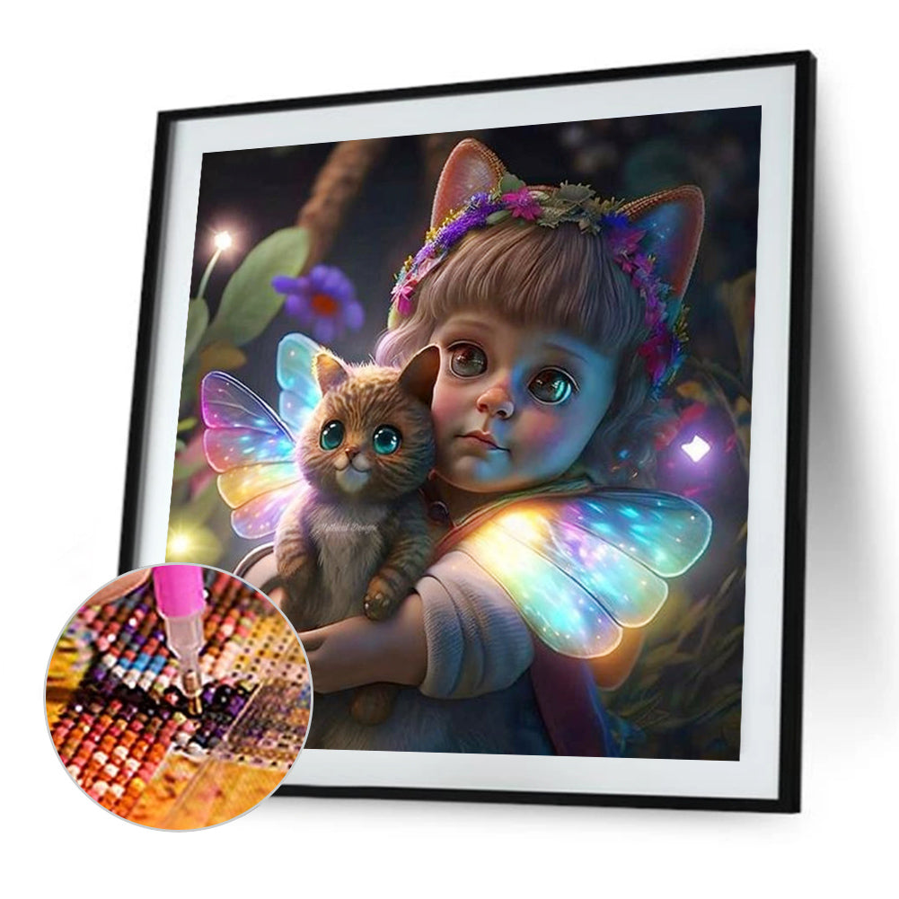 Girl With Cat - Full AB Round Drill Diamond Painting 40*40CM