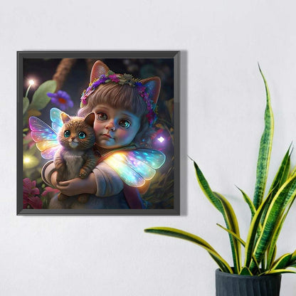 Girl With Cat - Full AB Round Drill Diamond Painting 40*40CM