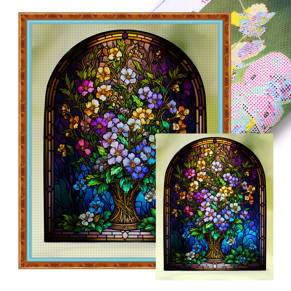 Glass Painting - Colorful Flowers - 14CT Stamped Cross Stitch 50*60CM