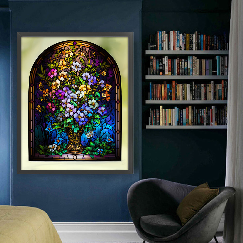 Glass Painting - Colorful Flowers - 14CT Stamped Cross Stitch 50*60CM