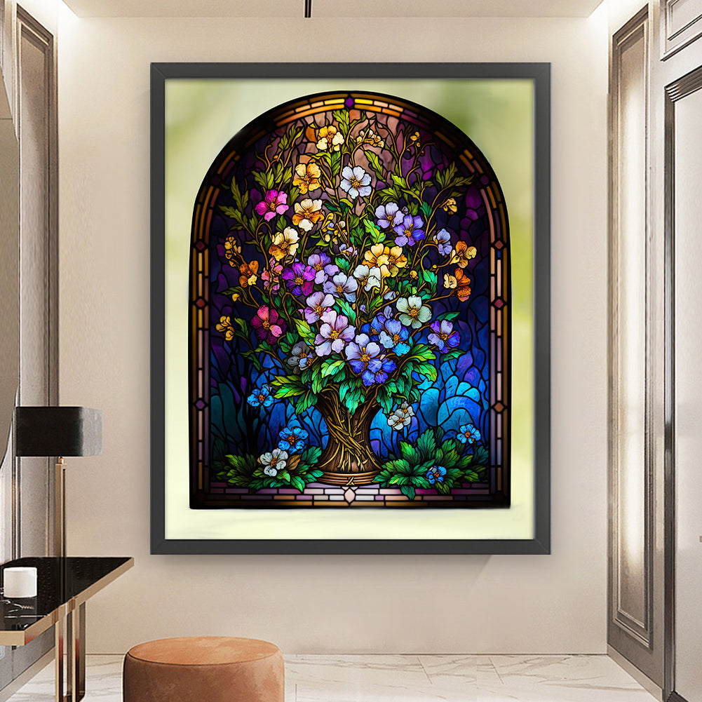 Glass Painting - Colorful Flowers - 14CT Stamped Cross Stitch 50*60CM