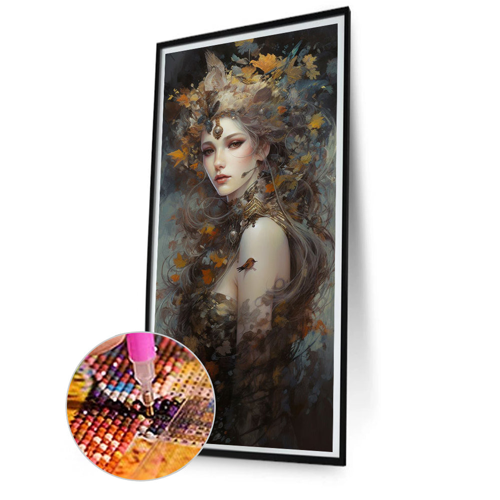 Maple Leaf Woman - Full AB Round Drill Diamond Painting 40*80CM