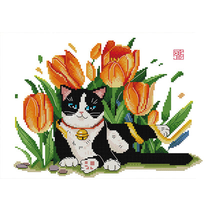 Cat Five - 14CT Stamped Cross Stitch 35*27CM(Joy Sunday)