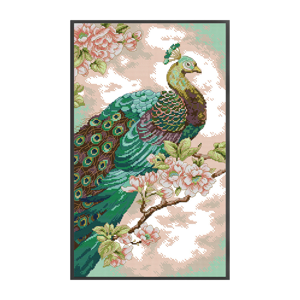 Green Peacock - 14CT Stamped Cross Stitch 30*46CM(Joy Sunday)