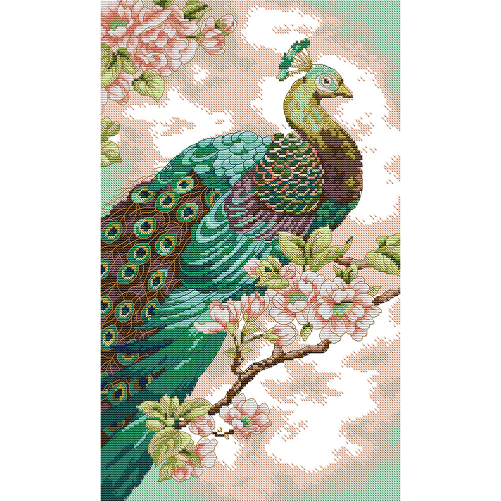 Green Peacock - 14CT Stamped Cross Stitch 30*46CM(Joy Sunday)