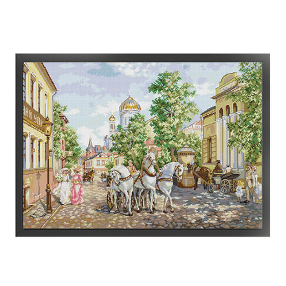 Troika In Front Of The Church - 14CT Stamped Cross Stitch 60*44CM(Joy Sunday)