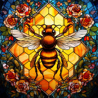 Flower Bee Glass Painting - Full Round Drill Diamond Painting 40*40CM