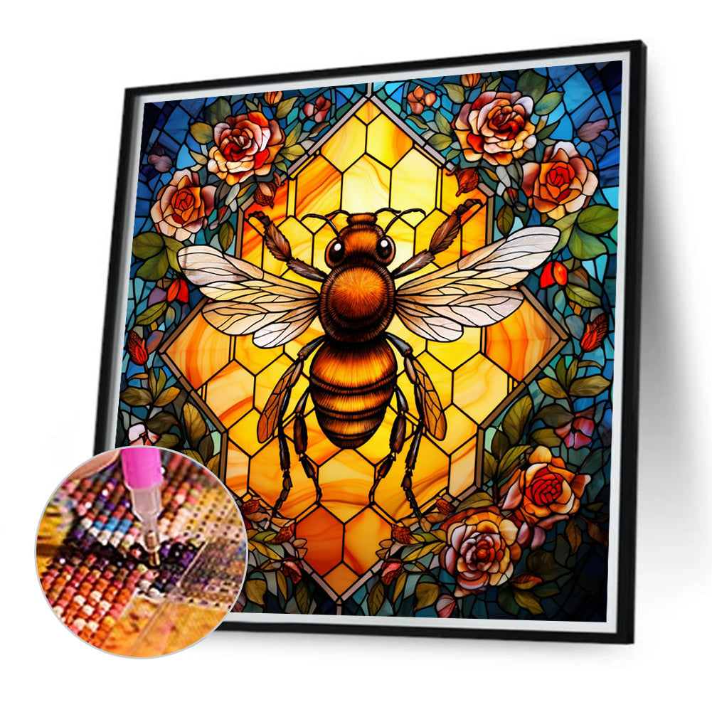 Flower Bee Glass Painting - Full Round Drill Diamond Painting 40*40CM