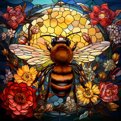 Flower Bee Glass Painting - Full Round Drill Diamond Painting 40*40CM