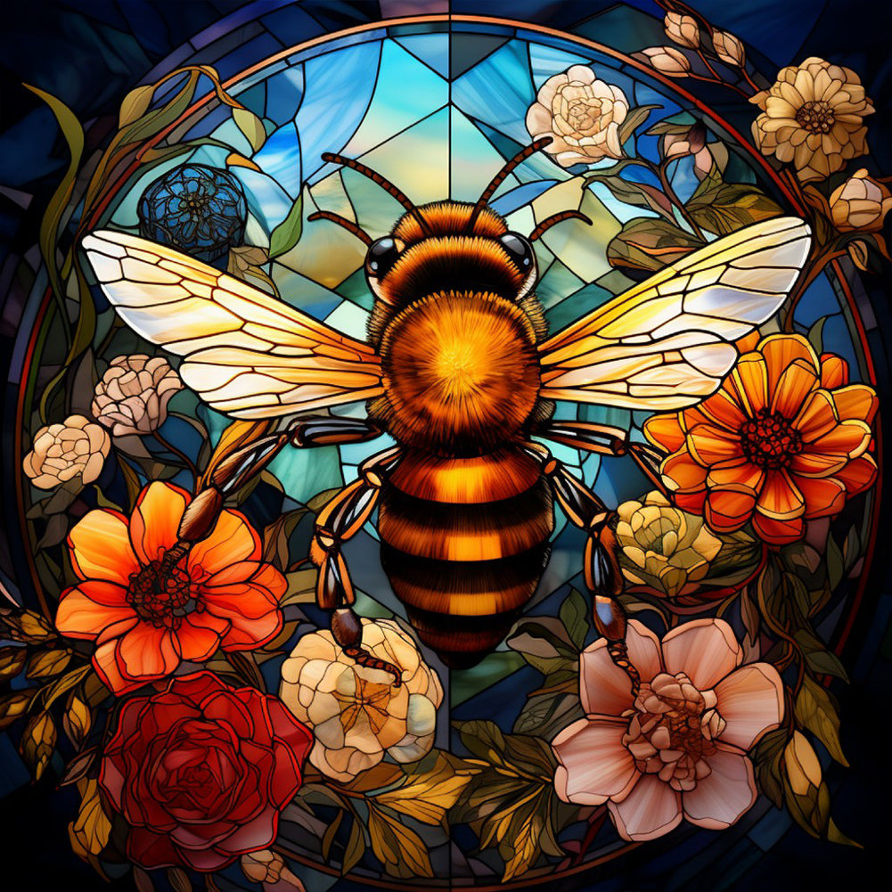 Flower Bee Glass Painting - Full Round Drill Diamond Painting 40*40CM