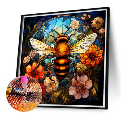 Flower Bee Glass Painting - Full Round Drill Diamond Painting 40*40CM