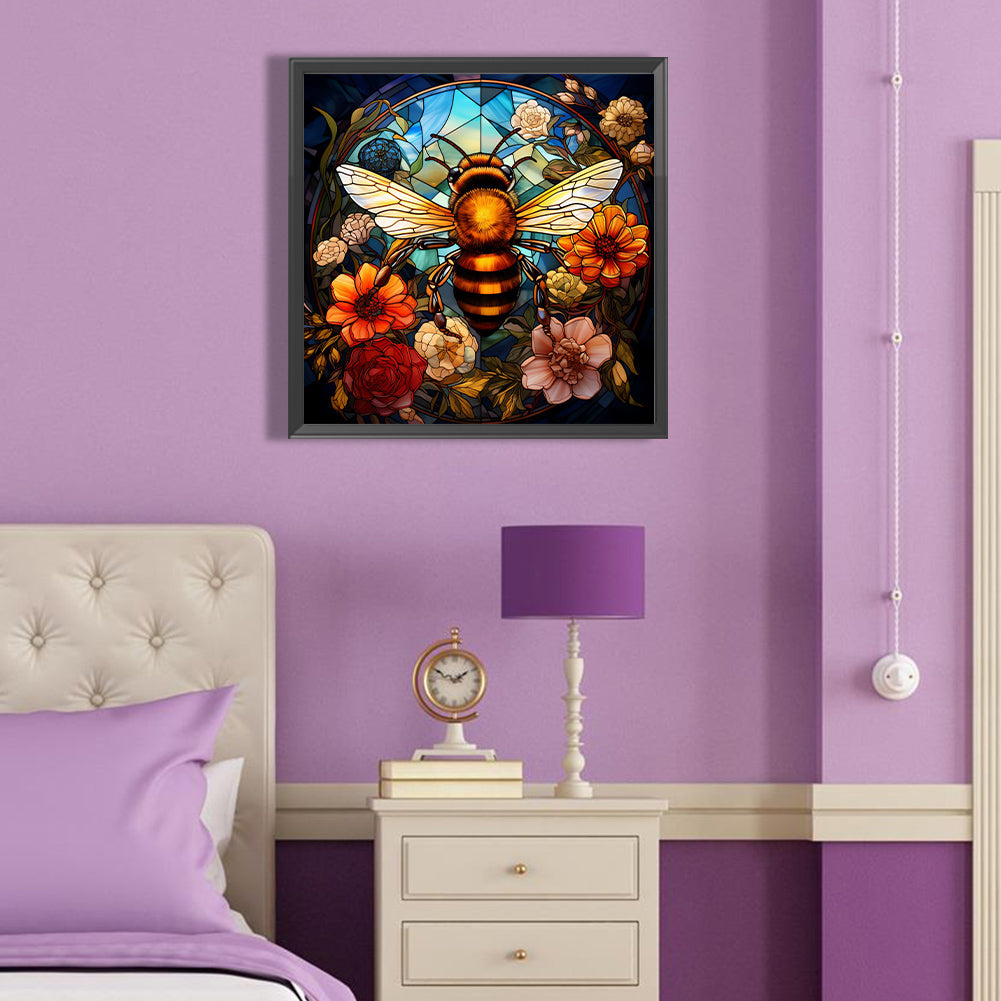 Flower Bee Glass Painting - Full Round Drill Diamond Painting 40*40CM