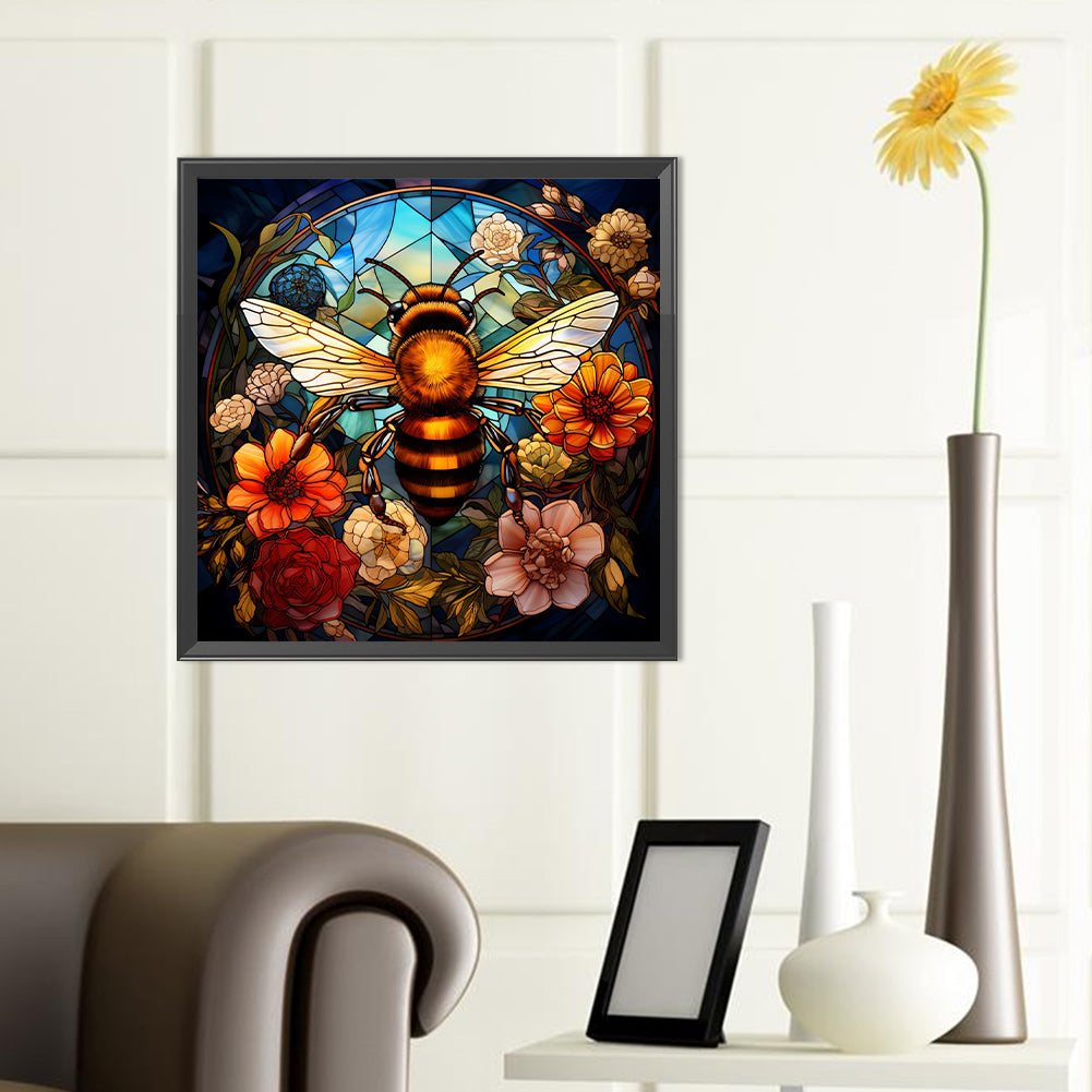 Flower Bee Glass Painting - Full Round Drill Diamond Painting 40*40CM