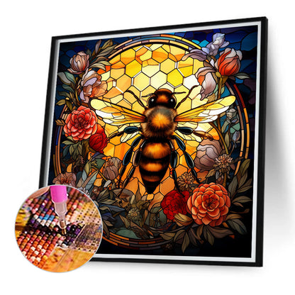 Flower Bee Glass Painting - Full Round Drill Diamond Painting 40*40CM