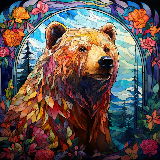 Brown Bear Glass Painting - Full Round Drill Diamond Painting 40*40CM