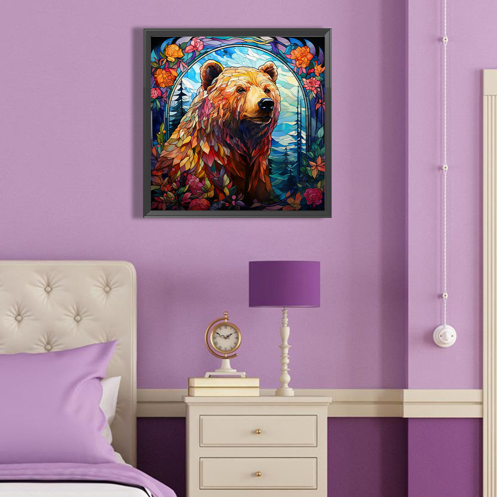 Brown Bear Glass Painting - Full Round Drill Diamond Painting 40*40CM