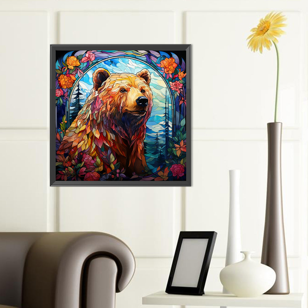 Brown Bear Glass Painting - Full Round Drill Diamond Painting 40*40CM