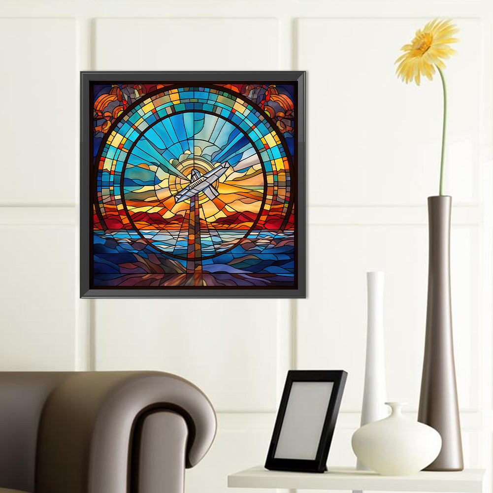 Glass Painting Of Mountains, Rivers And Rivers - Full Round Drill Diamond Painting 40*40CM