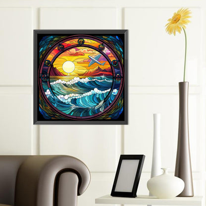 Glass Painting Of Mountains, Rivers And Rivers - Full Round Drill Diamond Painting 40*40CM