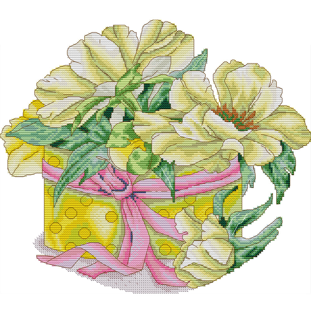 Yellow Peony - 14CT Stamped Cross Stitch 37*43CM(Joy Sunday)