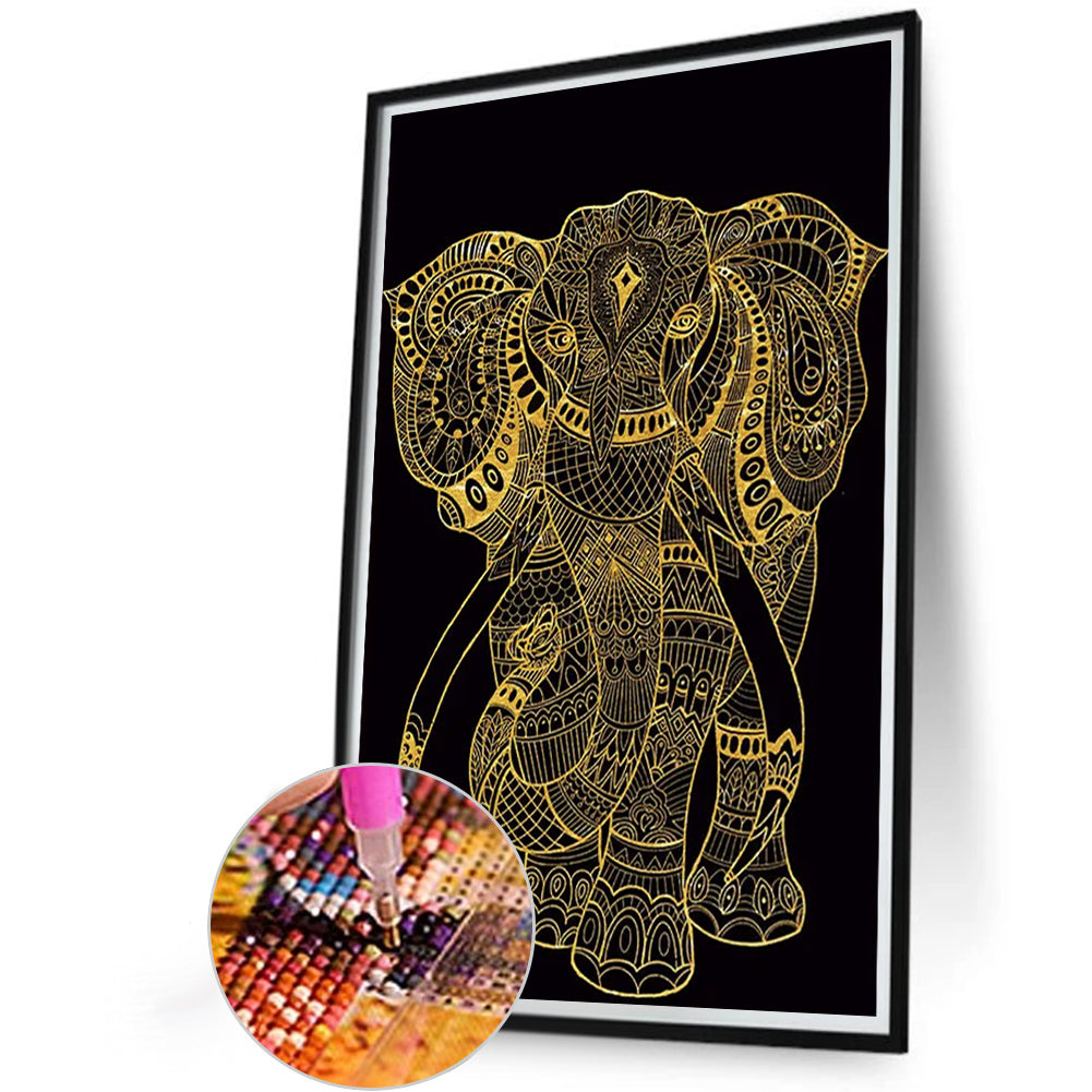 Black Gold Elephant - Full Round Drill Diamond Painting 40*60CM