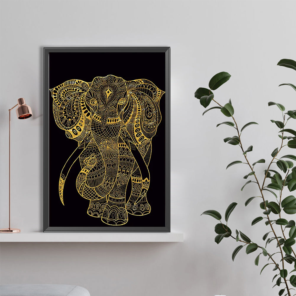 Black Gold Elephant - Full Round Drill Diamond Painting 40*60CM