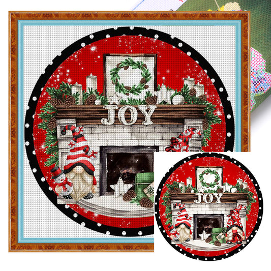 Christmas Gnome And Fireplace - 18CT Stamped Cross Stitch 25*25CM