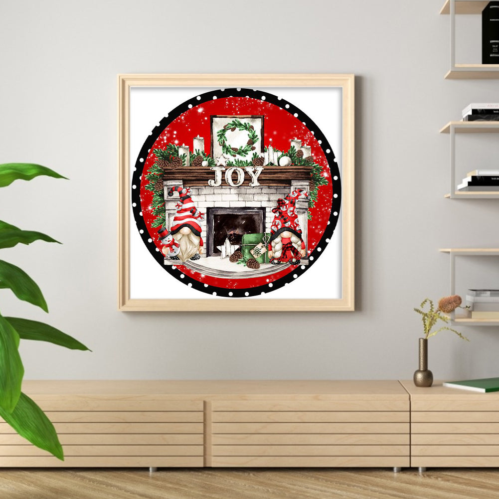 Christmas Gnome And Fireplace - 18CT Stamped Cross Stitch 25*25CM