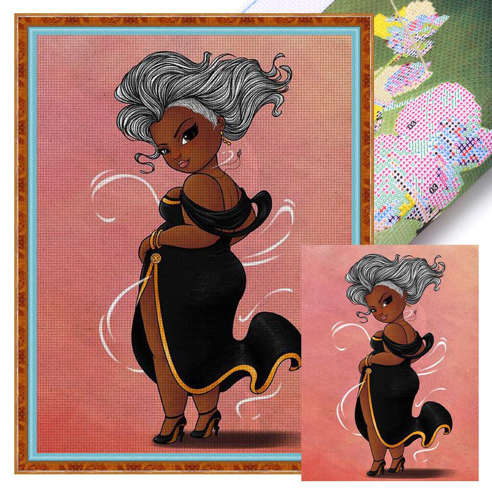 Silver-Haired Dark-Skinned Woman - 11CT Stamped Cross Stitch 40*53CM