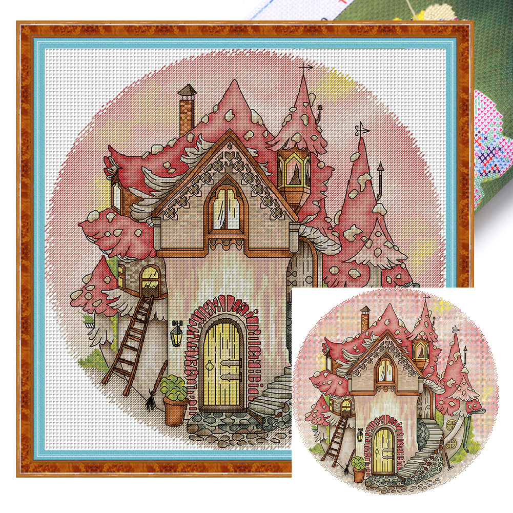 Mushroom Manor - 14CT Stamped Cross Stitch 38*38CM(Joy Sunday)