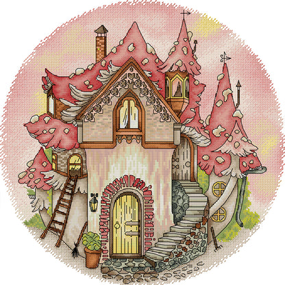 Mushroom Manor - 14CT Stamped Cross Stitch 38*38CM(Joy Sunday)