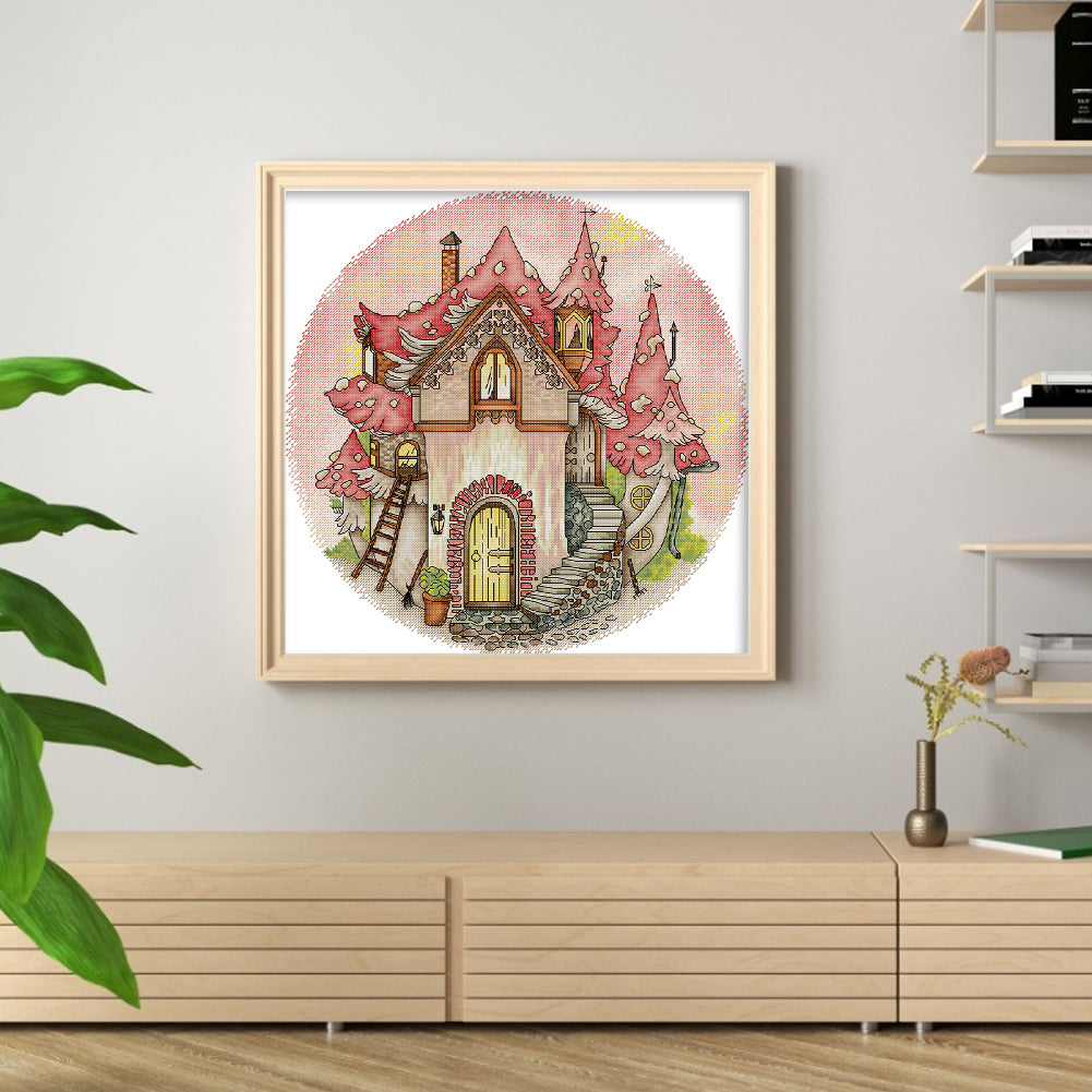 Mushroom Manor - 14CT Stamped Cross Stitch 38*38CM(Joy Sunday)