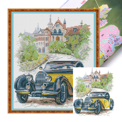 Yellow Classic Car - 14CT Stamped Cross Stitch 26*30CM(Joy Sunday)