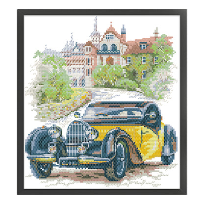 Yellow Classic Car - 14CT Stamped Cross Stitch 26*30CM(Joy Sunday)