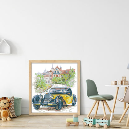 Yellow Classic Car - 14CT Stamped Cross Stitch 26*30CM(Joy Sunday)