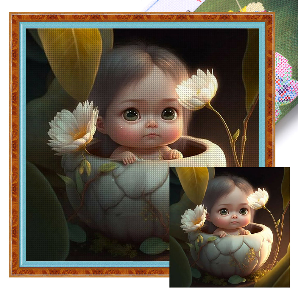 Child In Flower Pot - 11CT Stamped Cross Stitch 50*50CM