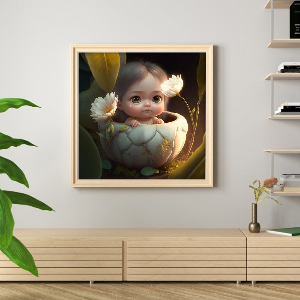 Child In Flower Pot - 11CT Stamped Cross Stitch 50*50CM